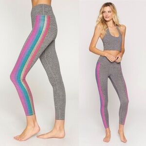 Spiritual Gangster High Waist Rainbow Stripe Grey Leggings sz S